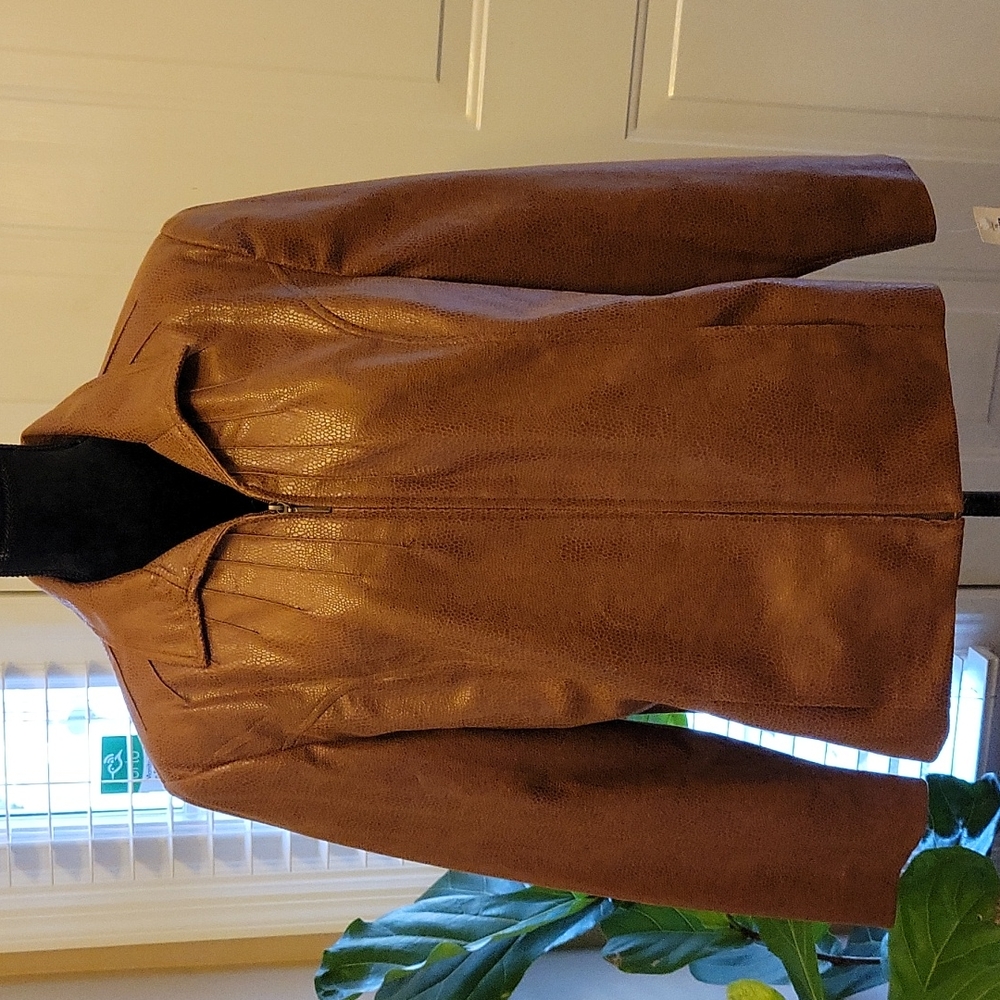 KIM ROGERS Caramel snakeskin textured print fully lined zip front jacket 16 New…